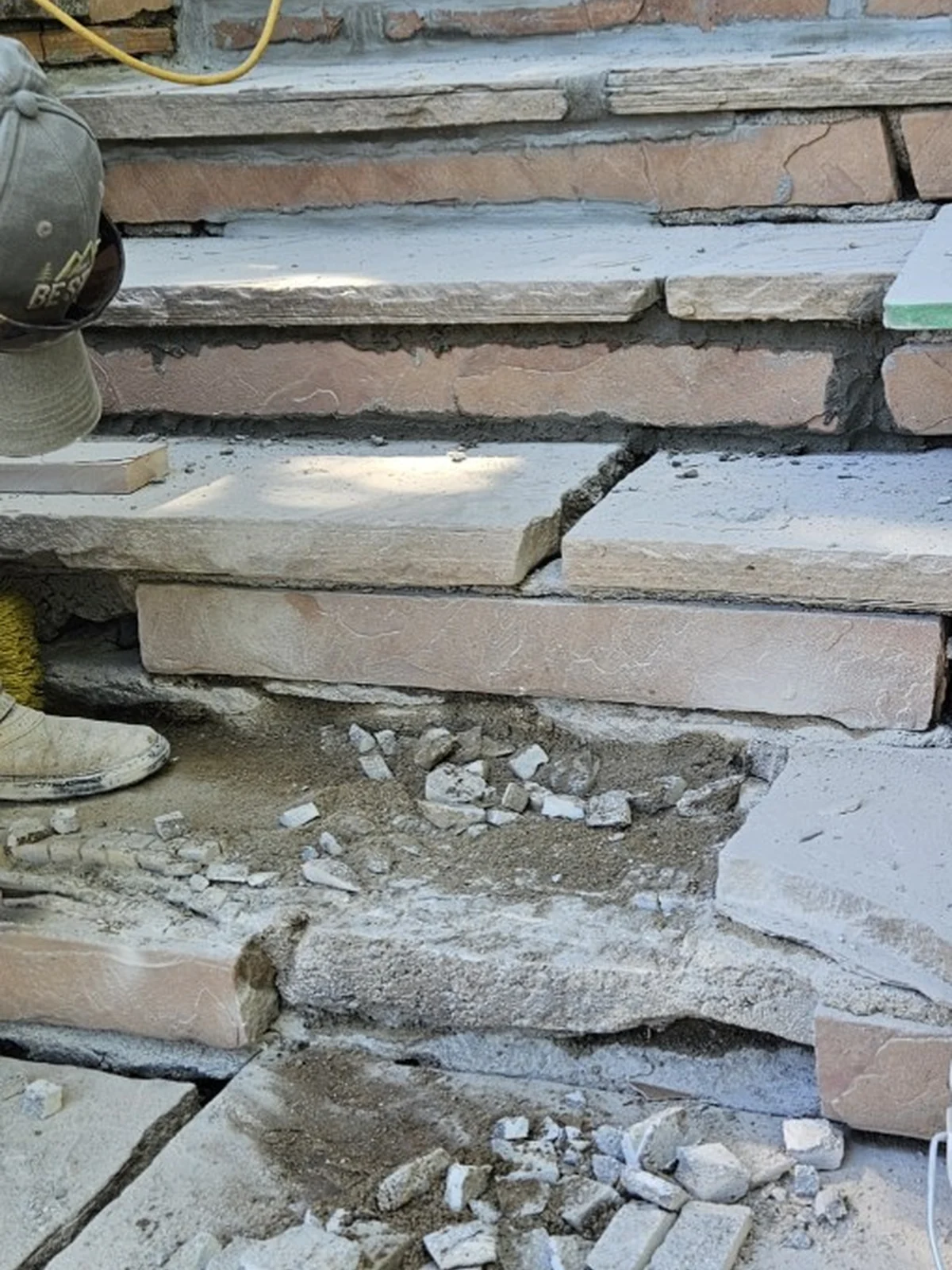 Stone step repair in progress